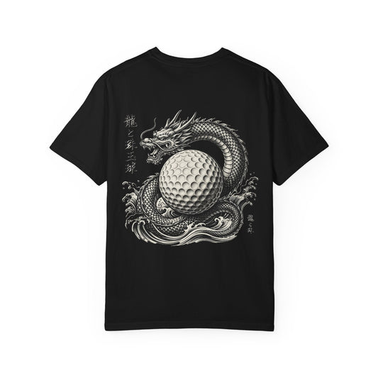 Zen Spot Customized Comfort Colors Dragon & Golf Ball T-Shirt — Japanese Kanji Golf Graphic Tee