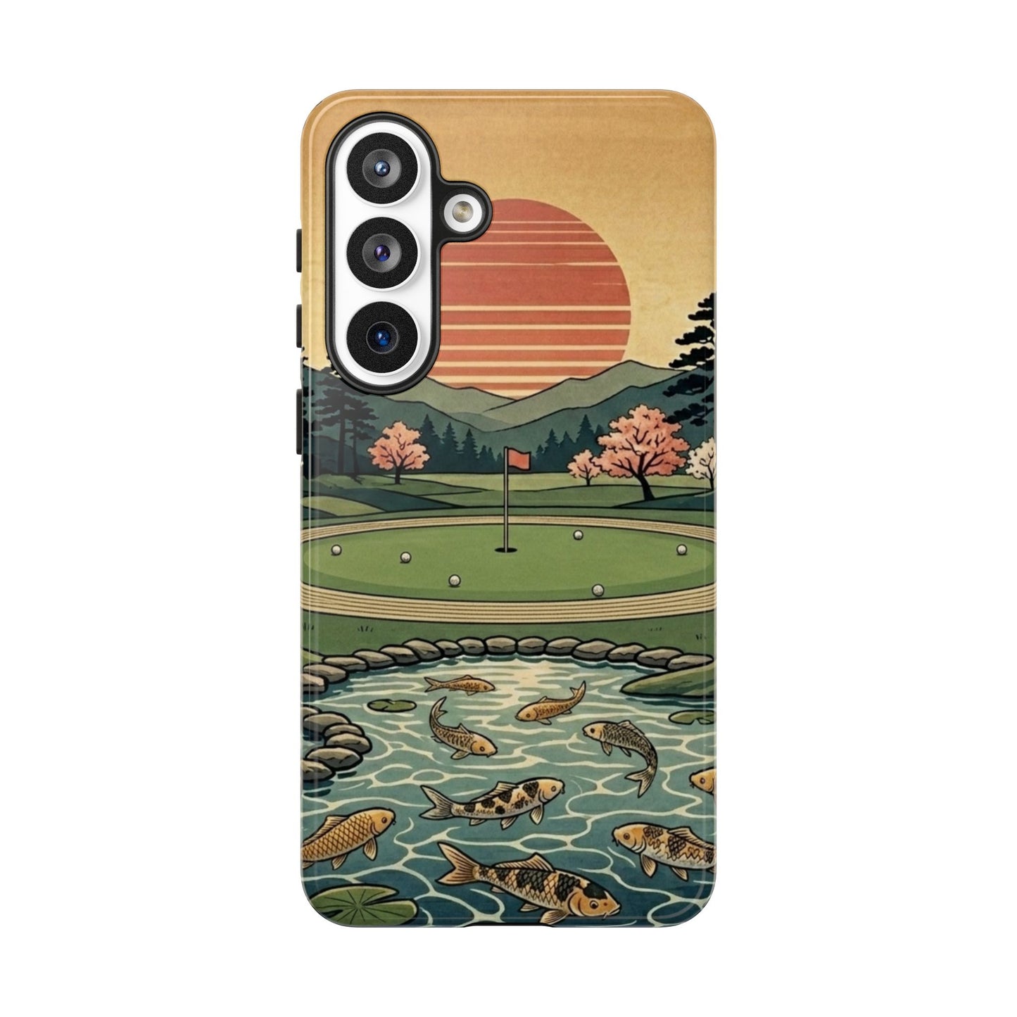 Golf Koi Pond Phone Case — Vintage Sunset Golf Course Design