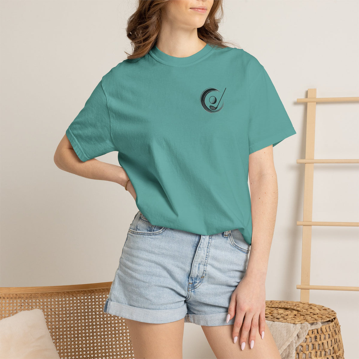 Enso Circle Golf  Stroke Chest Sunset Warrior Samurai Golfer Back Graphic T-Shirt