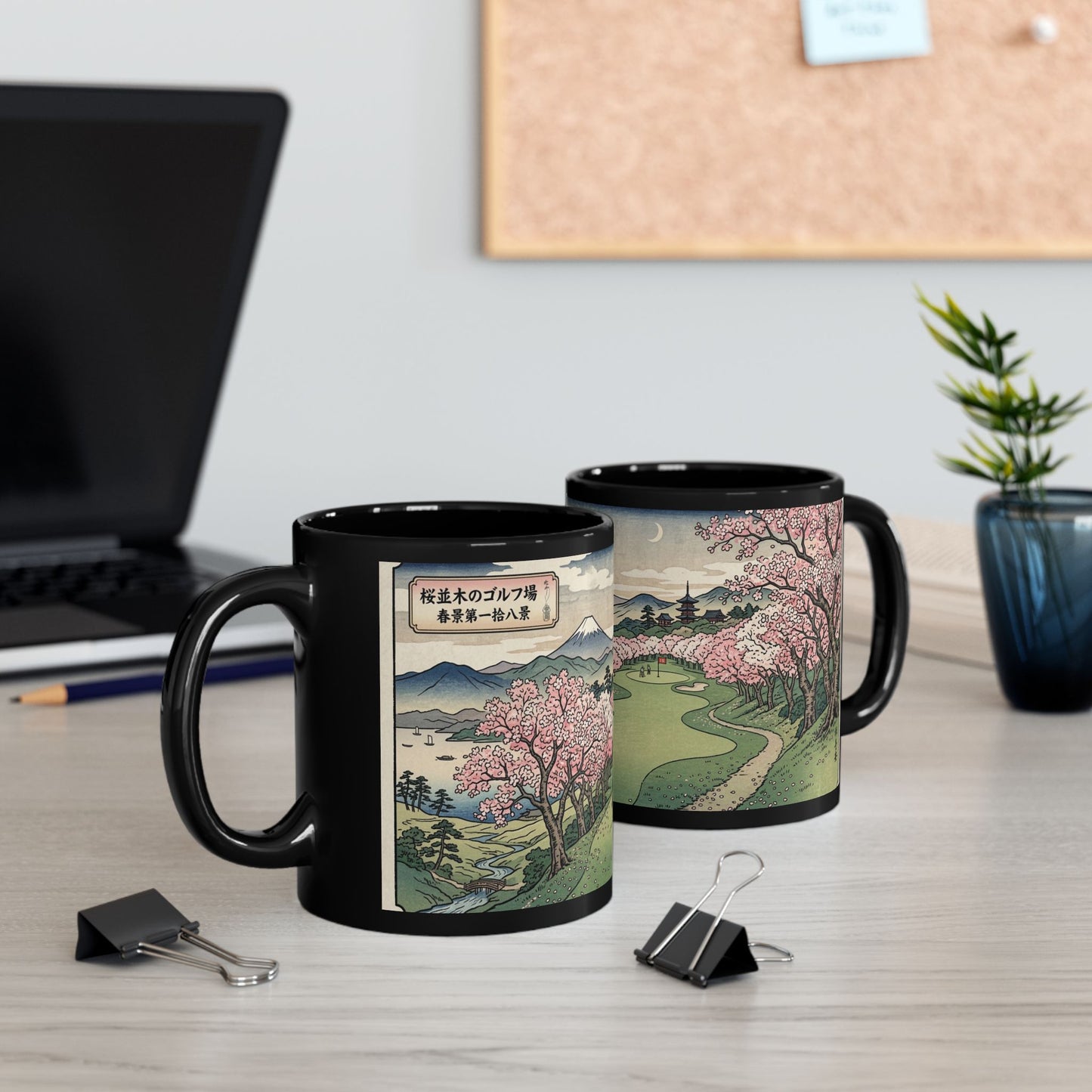 Zen Spot Golf Custom Cherry Blossom Golf Mug Japanese Landscape Ceramic Coffee Cup (11oz/15oz)