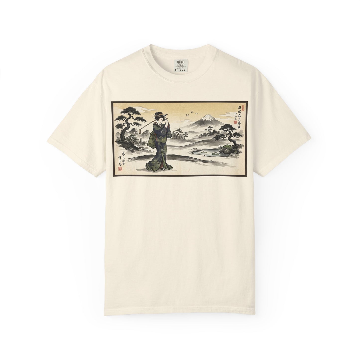 Zen Spot Golf Custom Vintage Geisha Golfer & Mount Fuji Graphic T-Shirt