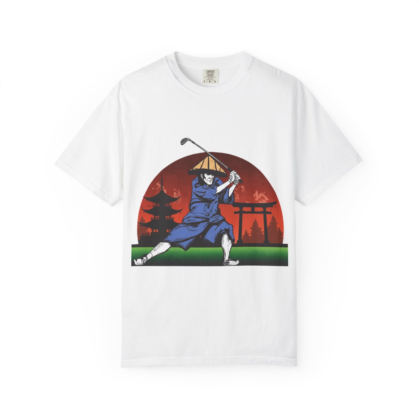 Zen Spot Golf Custom Japanese Sunset Samurai Golfer Graphic T-Shirt