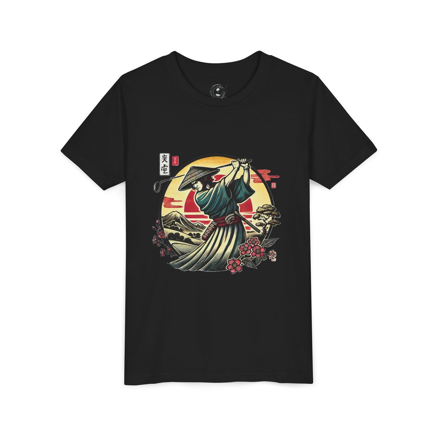 Zen Spot Golf Custom Samurai Golfer Sunset Graphic Youth T-Shirt