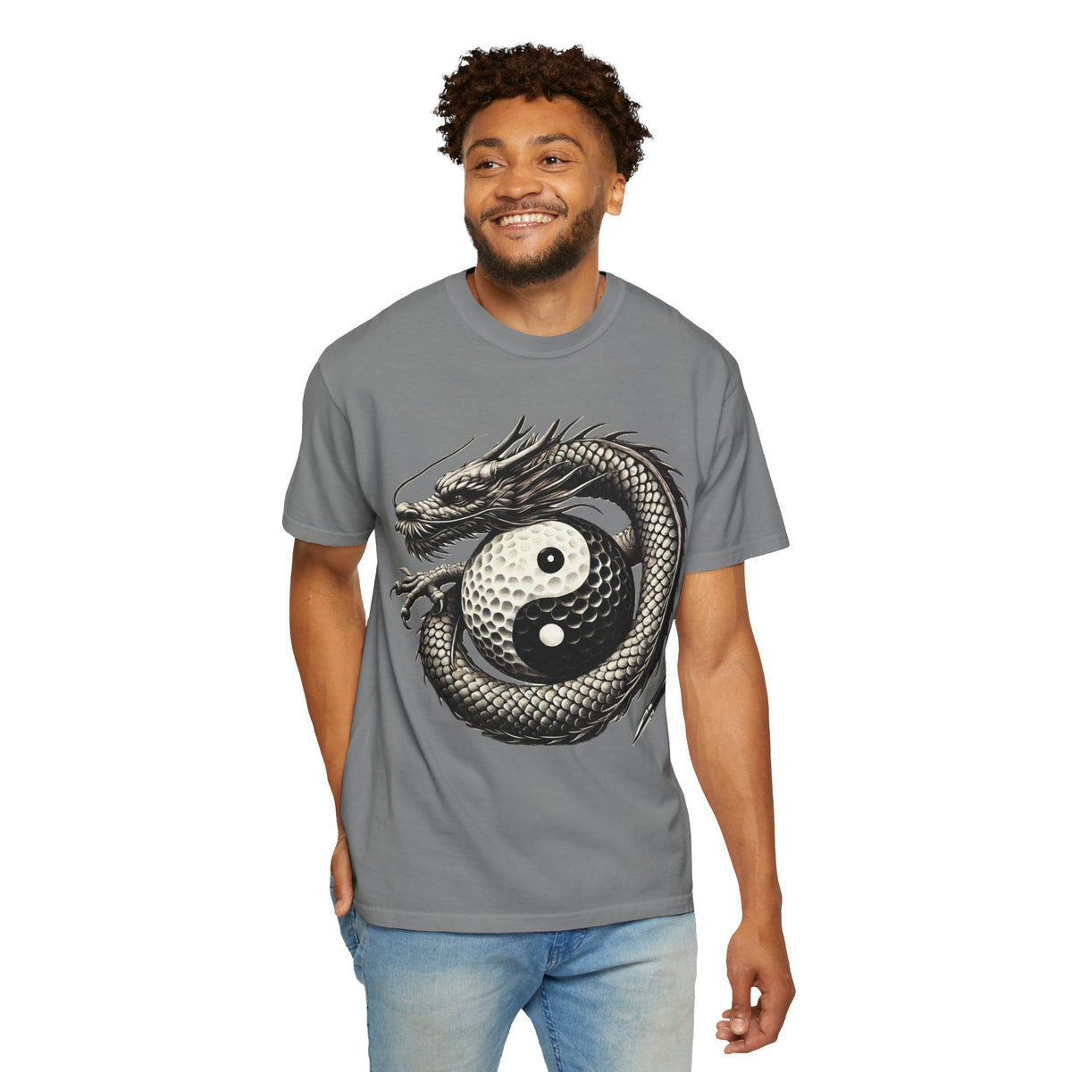 Yin Yang Dragon Golf Ball Front and Back Design Graphic T-Shirt