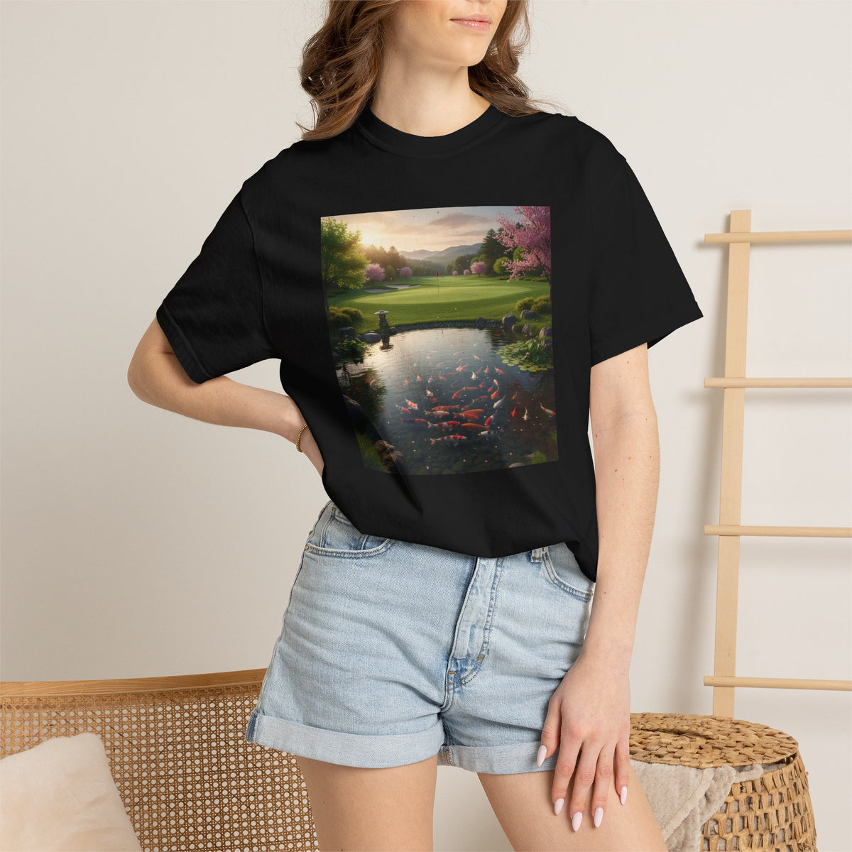 Zen Koi Pond Golf Course Sunset Graphic T-Shirt