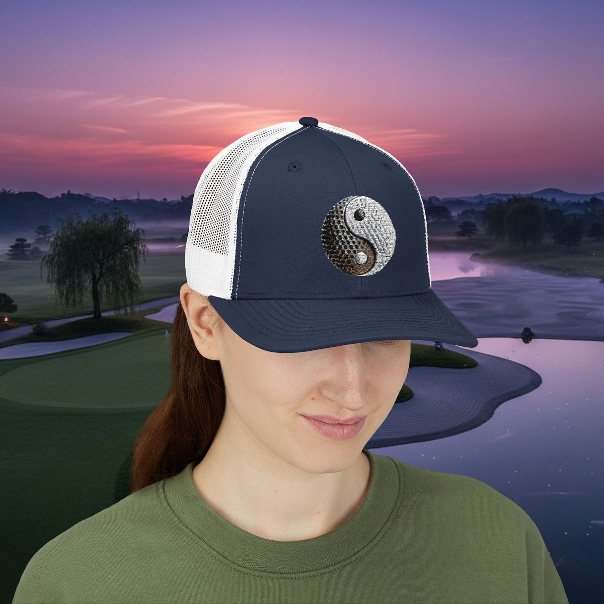 Embroidered "Yin Yang Golf Ball" Trucker Cap