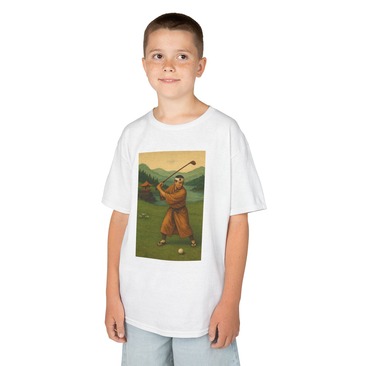 Vintage Monk Golfer Kids Graphic T‑Shirt