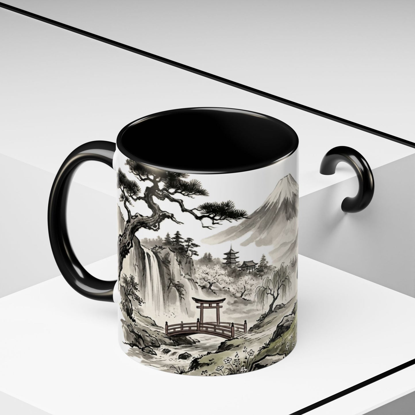 Zen Spot Golf Custom Japanese Golf Scene Accent Coffee Mug Ukiyo-e Style Golfing Geisha (11/15oz)