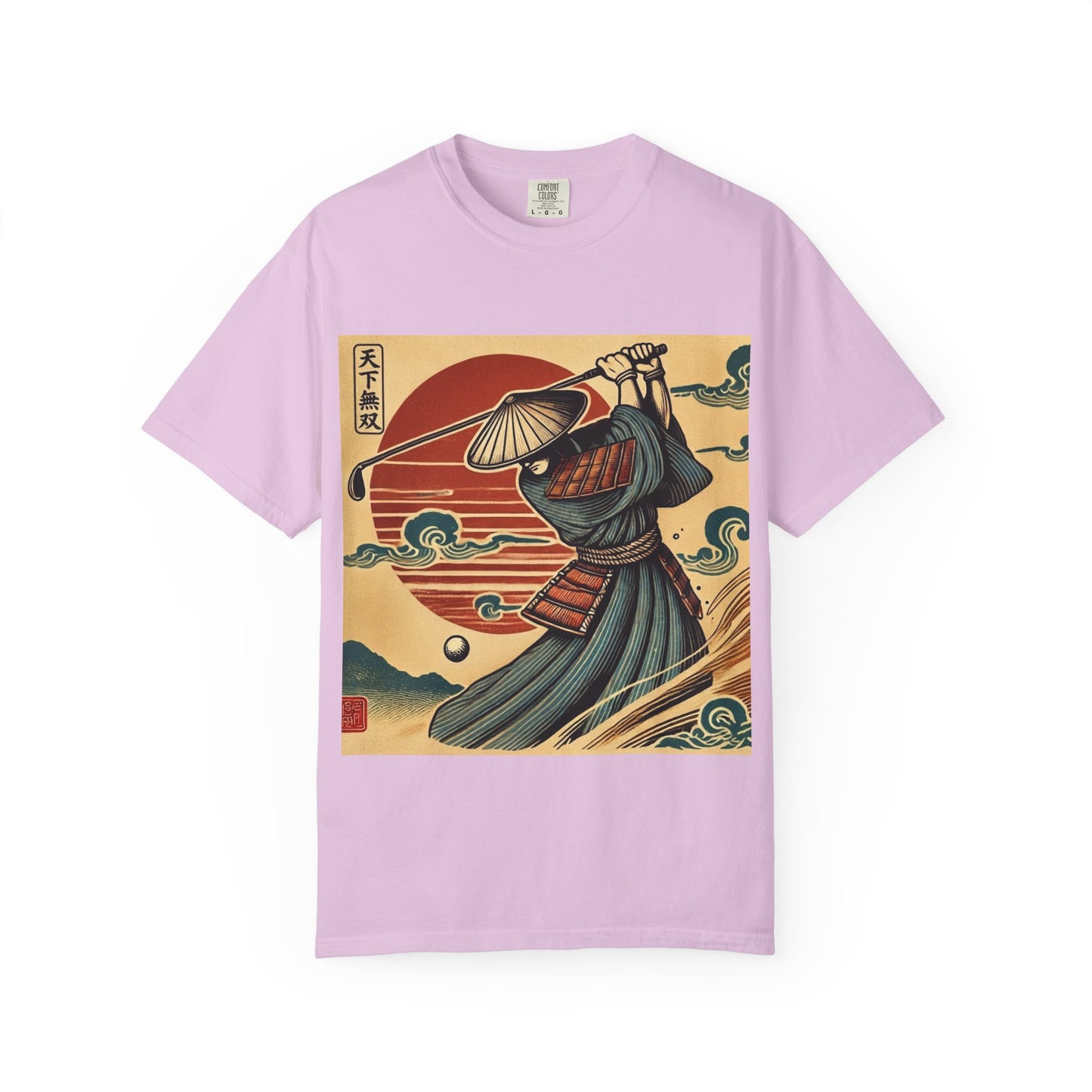 Zen Spot Golf Custom Vintage Japanese Samurai Golfer Sunset Graphic T-Shirt