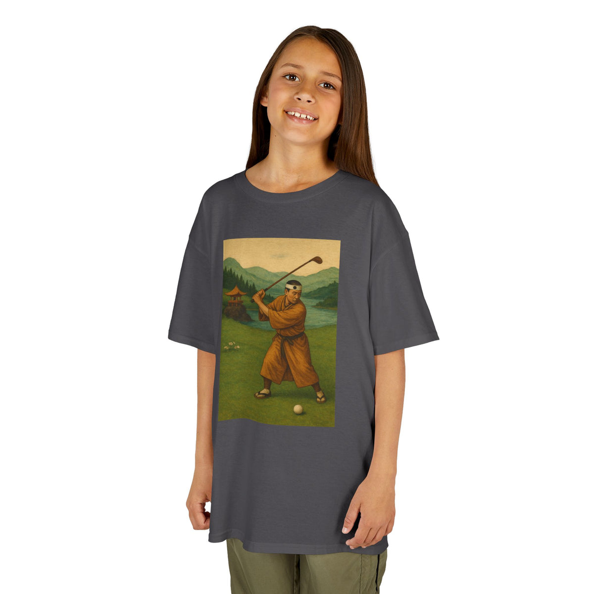 Vintage Monk Golfer Kids Graphic T‑Shirt