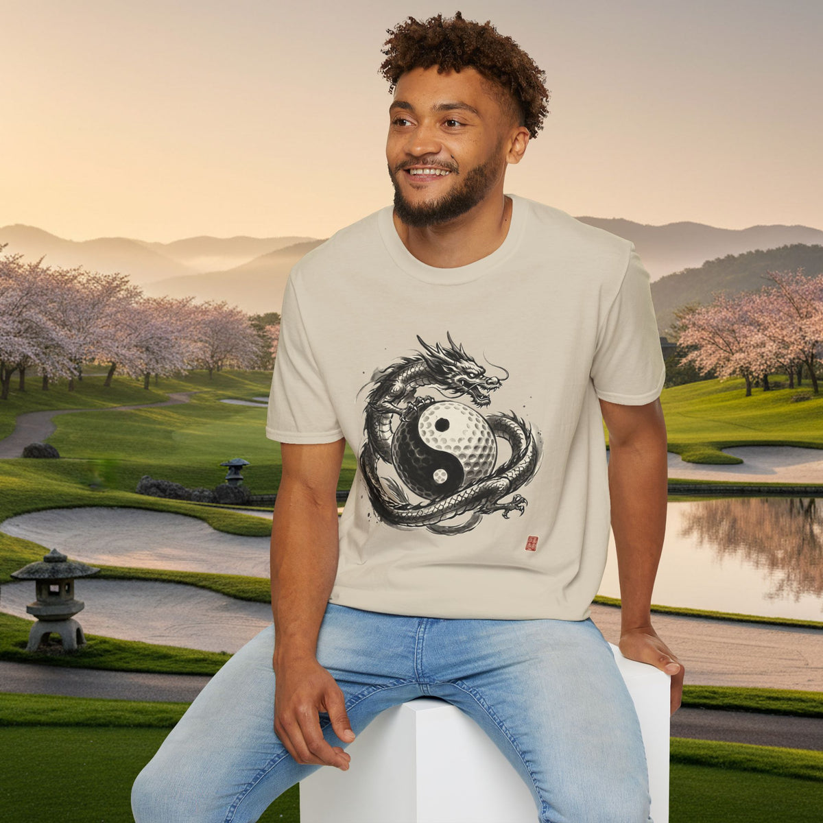 Yin Yang Golf Ball Dragon Golf T-Shirt — Asian Dragon Golf Ball Tee