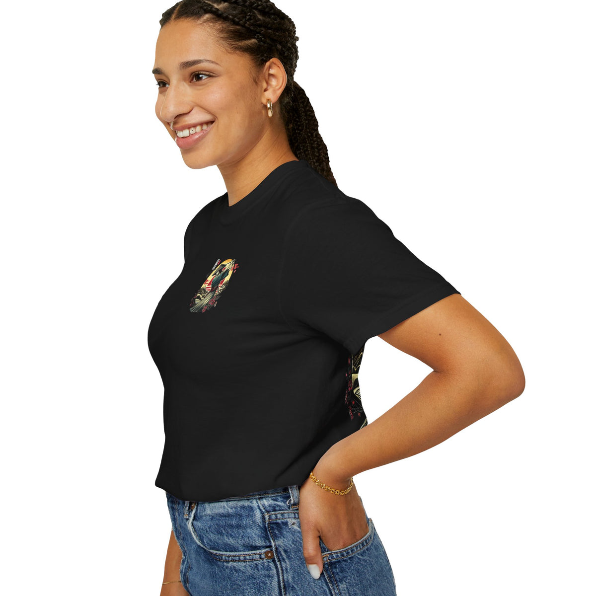 Samurai Golfer Sunset Chest and Back Design Graphic T-Shirt