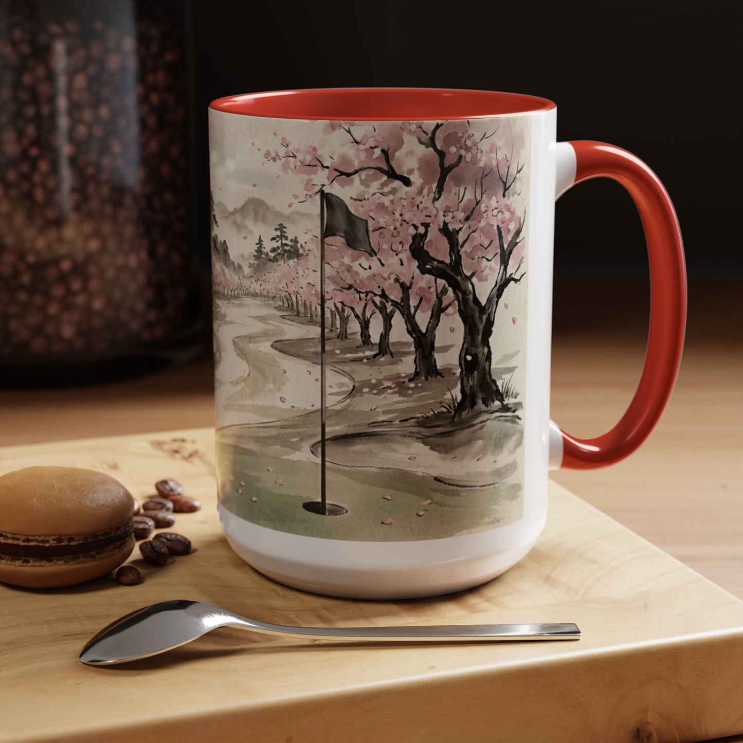 Zen Spot Golf Custom Cherry Blossom Golf Mug Scenic Sakura Golf Course Coffee Cup (11/15 oz)