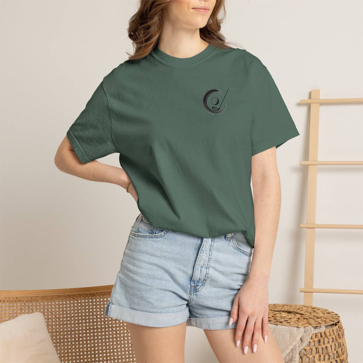 Enso Circle Golf  Stroke Chest Sunset Warrior Samurai Golfer Back Graphic T-Shirt