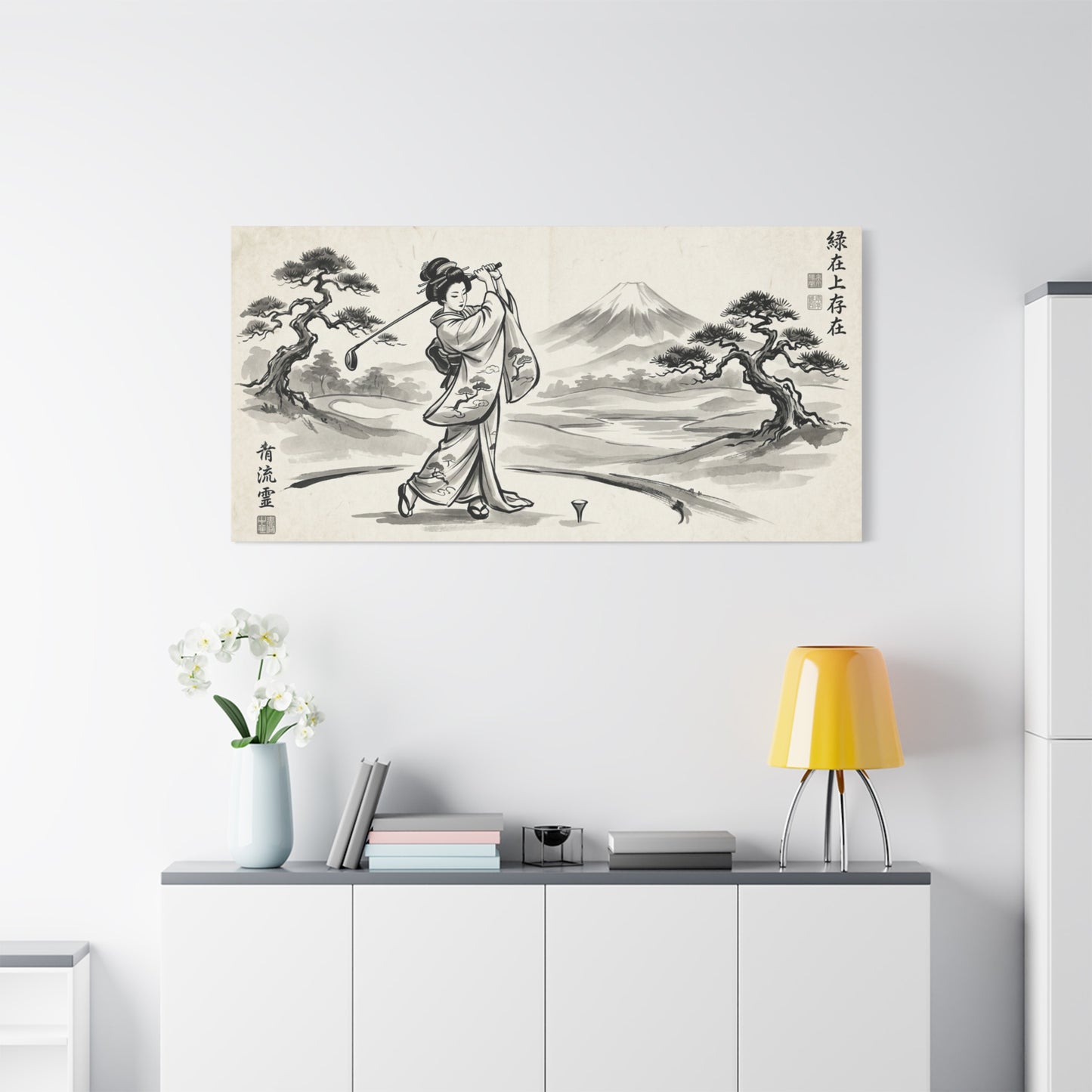 Vintage Japanese Ukiyo-e Golf Print — Matte Stretched Canvas Wall Art