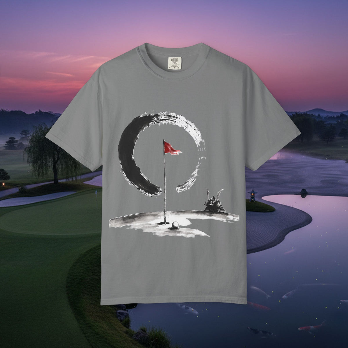 Zen Golf T-Shirt — Minimalist Golf Flag & Enso Brushstroke Design