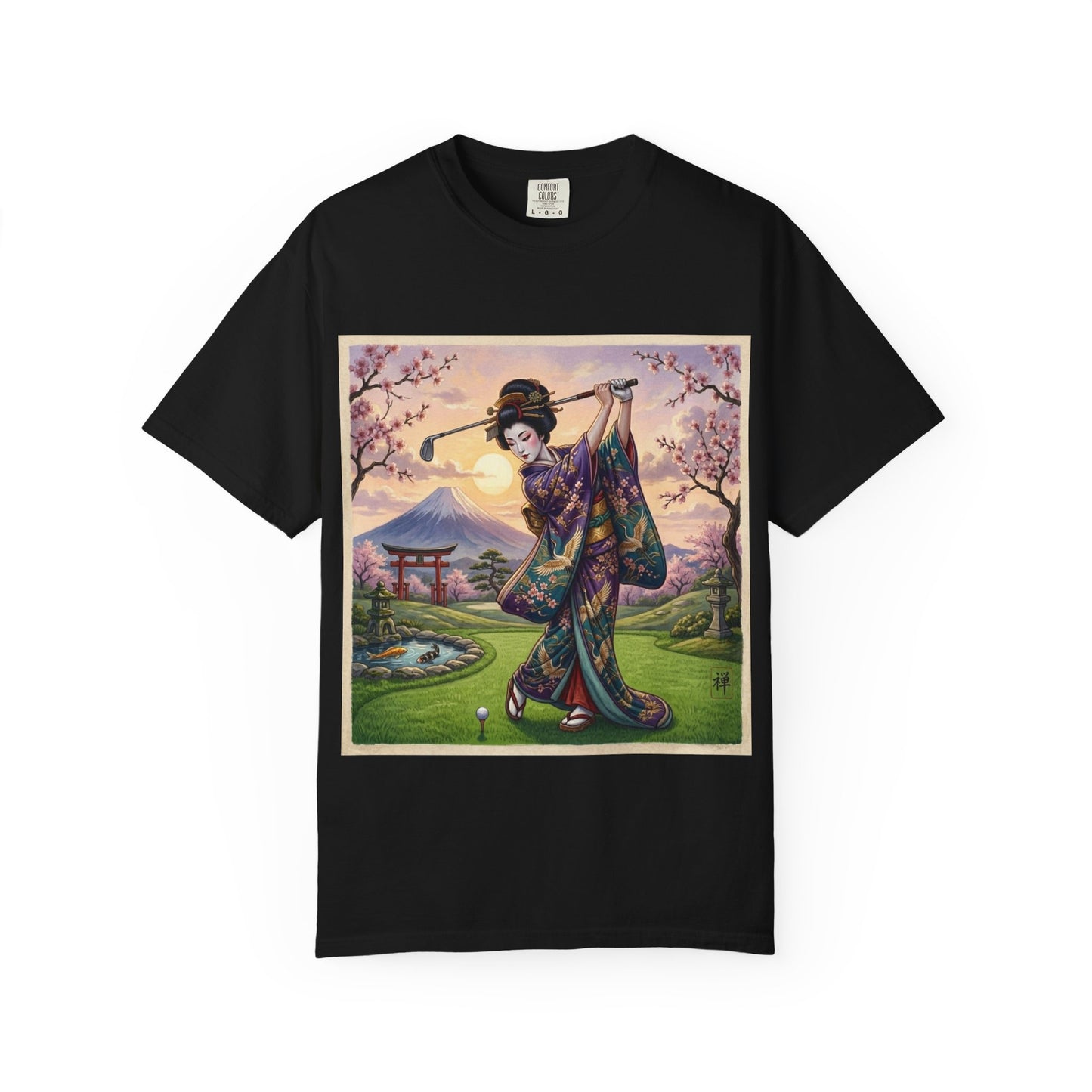 Zen Spot Golf Custom Geisha Golfing Sunset T-Shirt