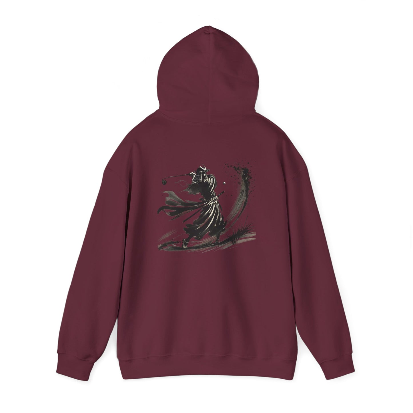 Zen Spot Golf Custom Gildan Samurai Golfer Ink Brush Stroke Hoodie | Sumi-e Warrior Back Print