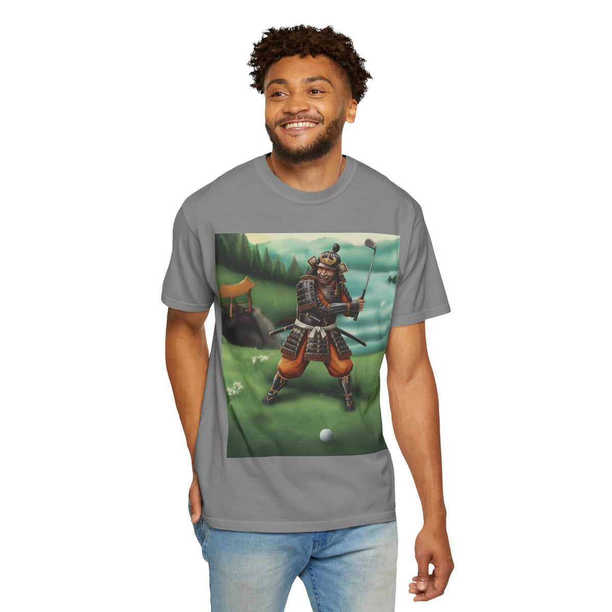 Samurai Golfer T‑Shirt — Vintage Japanese Warrior Golf Art