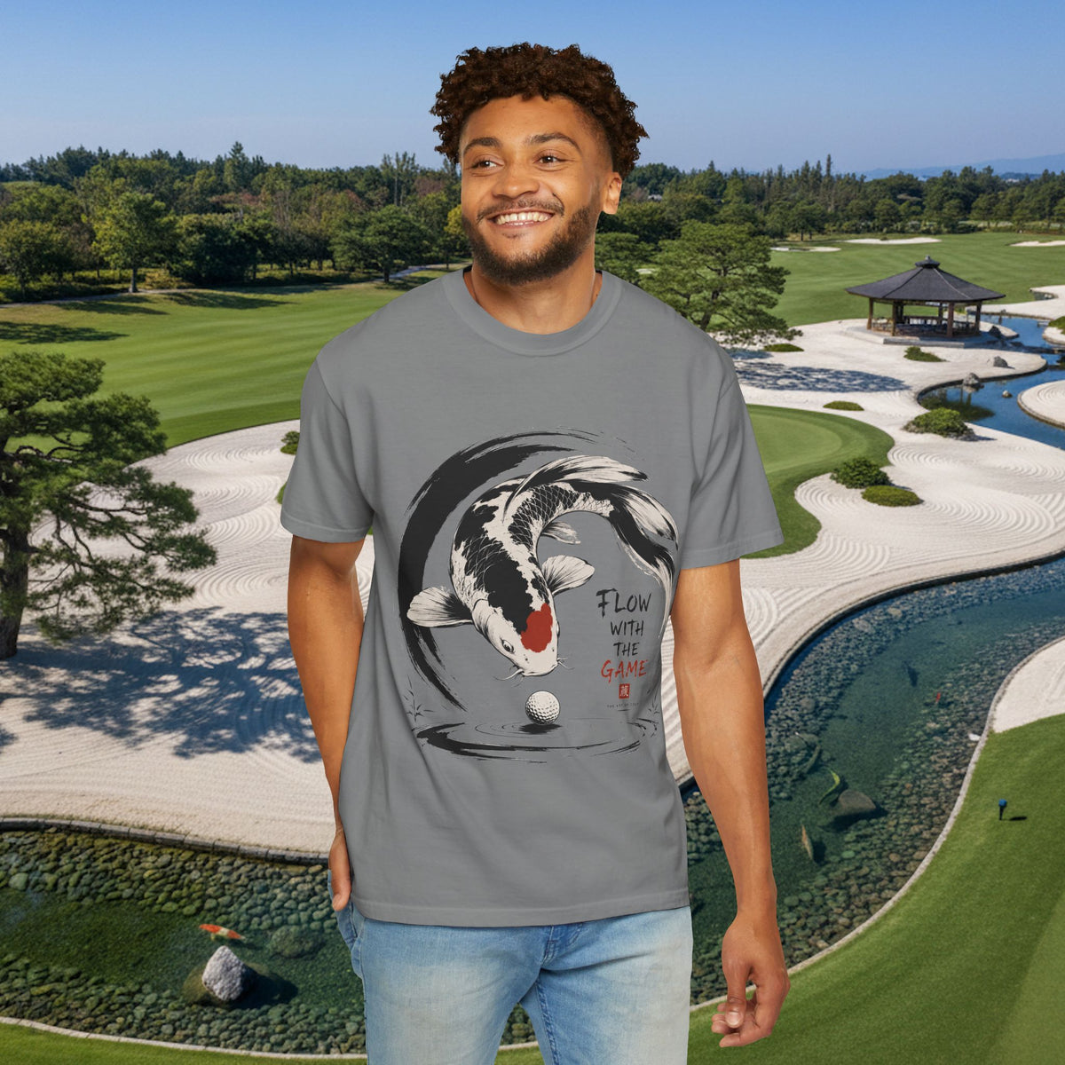 Koi Fish T-Shirt — "Flow With The Game" Japanese Ink Style Tee