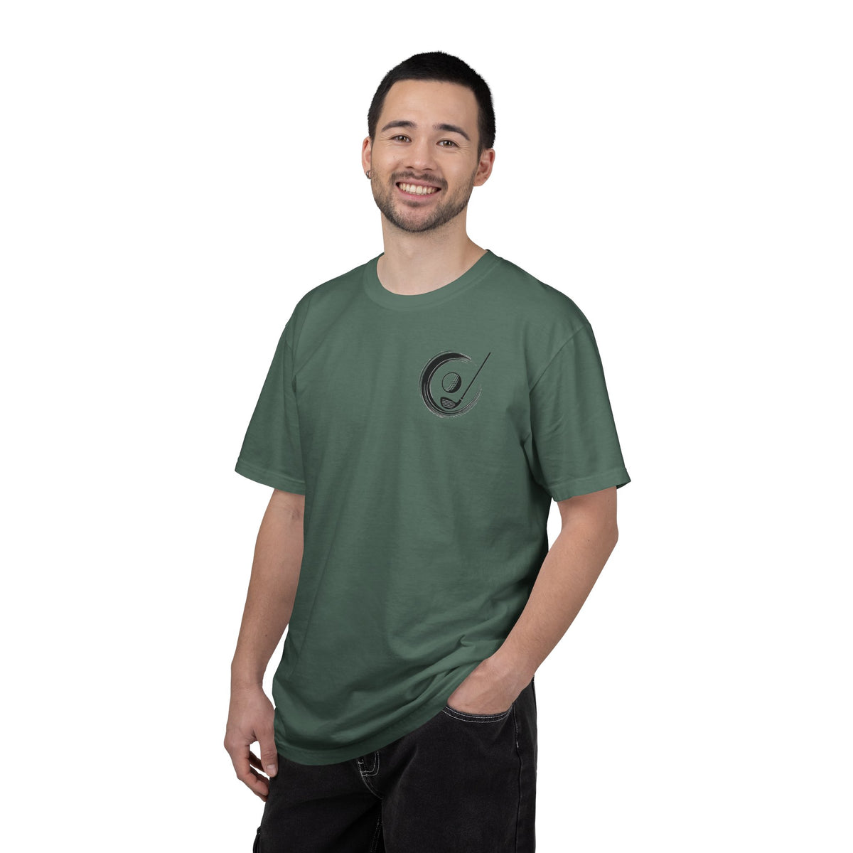 Enso Circle Chest Design Dragon Yin-Yang Golf Ball Back Graphic T-Shirt
