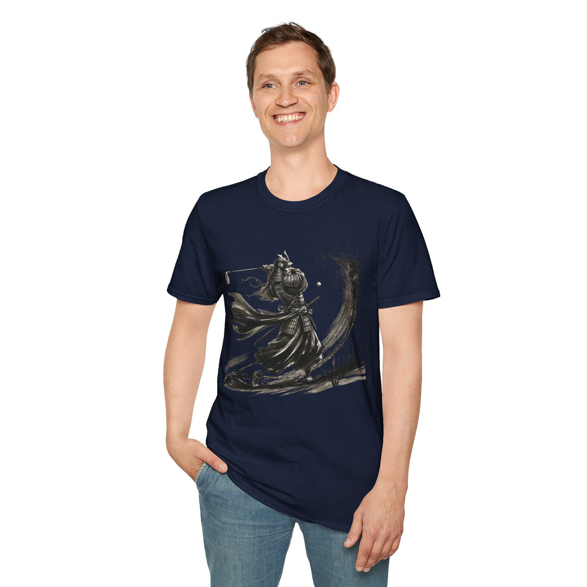 Armored Samurai Ink Art T-Shirt — Monochrome Warrior Golf Graphic Tee