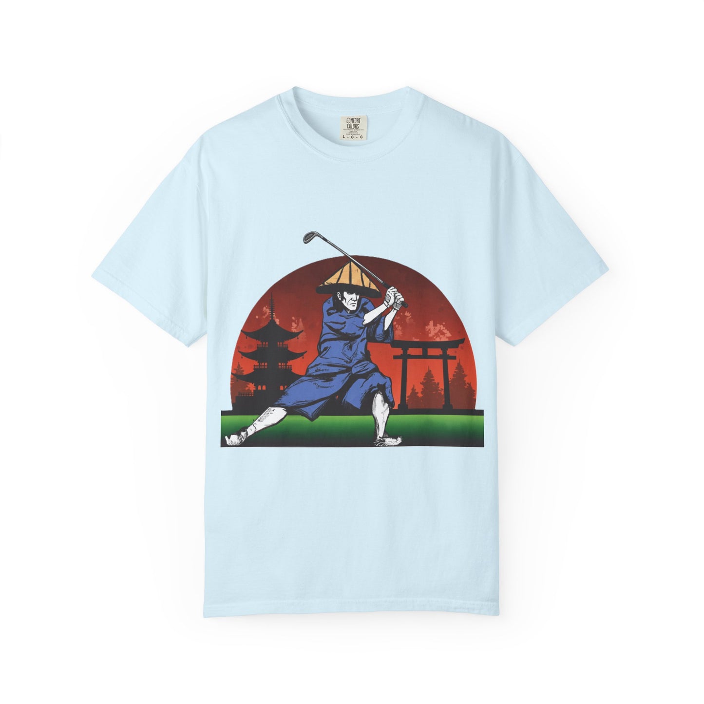 Zen Spot Golf Custom Japanese Sunset Samurai Golfer Graphic T-Shirt