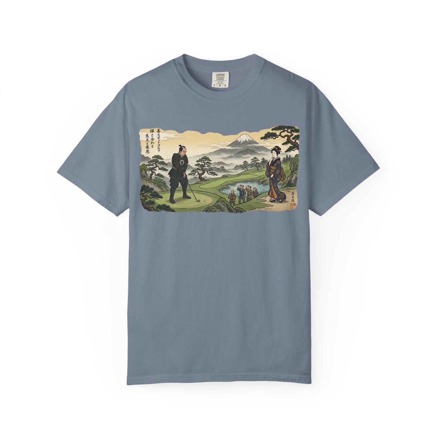 Zen Spot Custom Vintage Samurai Golfer Mount Fuji Landscape Graphic T-Shirt