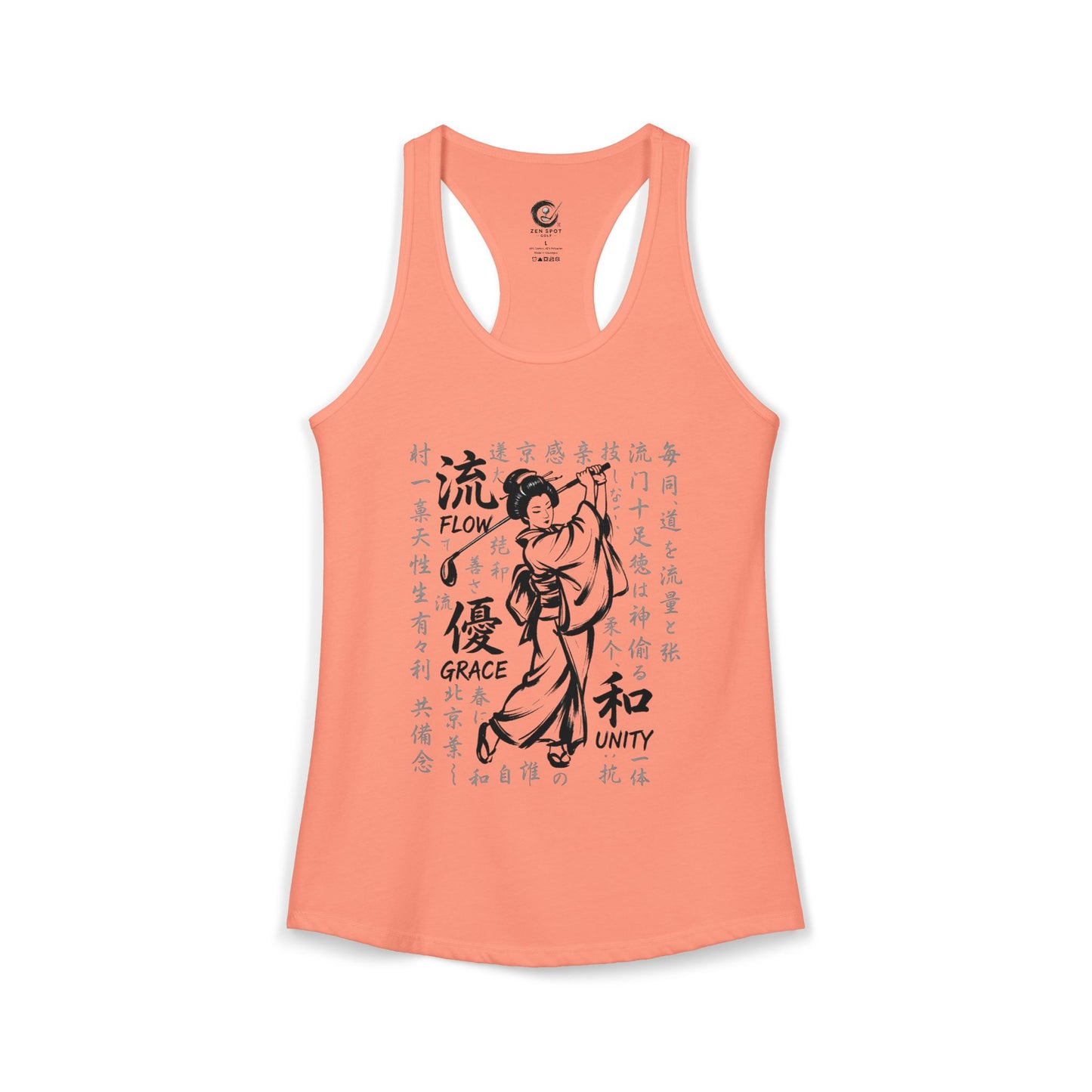 Zen Spot Golf Custom Geisha Golfer Kanji "Flow, Grace, and Unity" Women's Racerback Tank