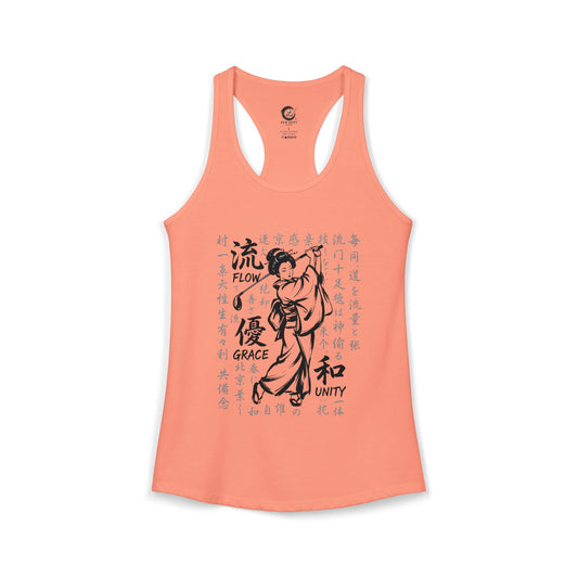 Zen Spot Golf Custom Geisha Golfer Kanji "Flow, Grace, and Unity" Women's Racerback Tank