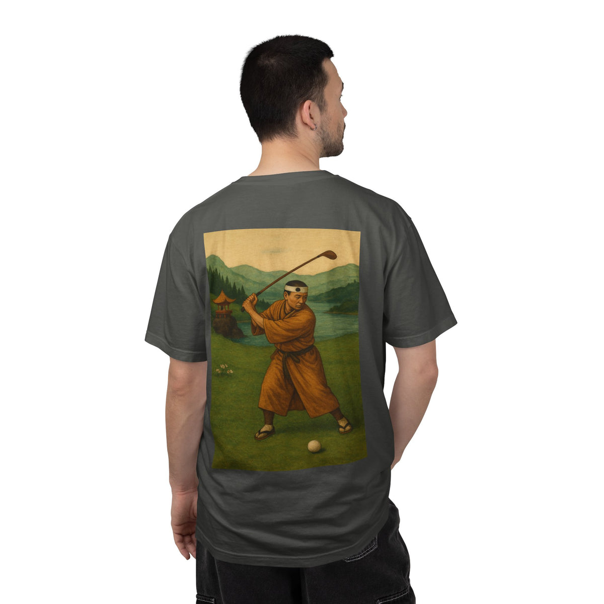 Enso Circle Golf  Stroke Chest Vintage Monk Golfer Back Graphic T-Shirt