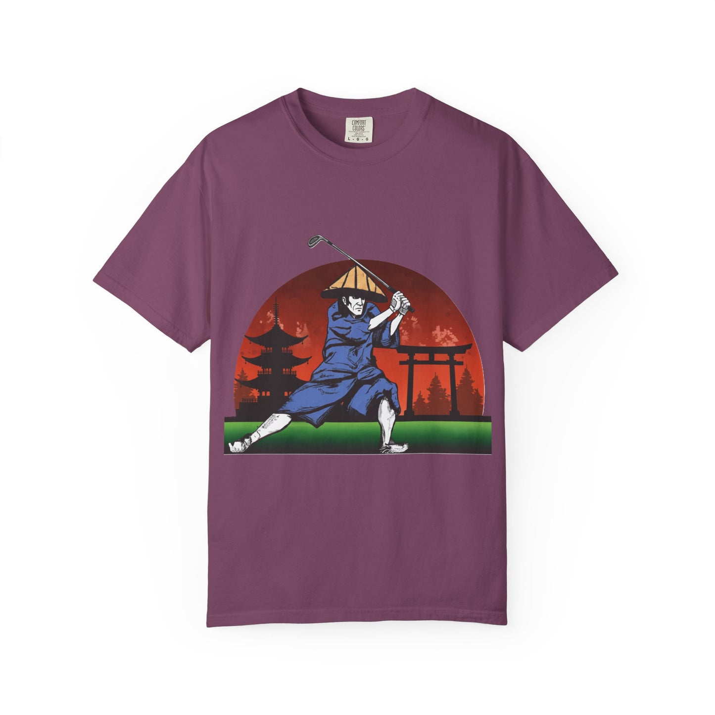 Zen Spot Golf Custom Japanese Sunset Samurai Golfer Graphic T-Shirt