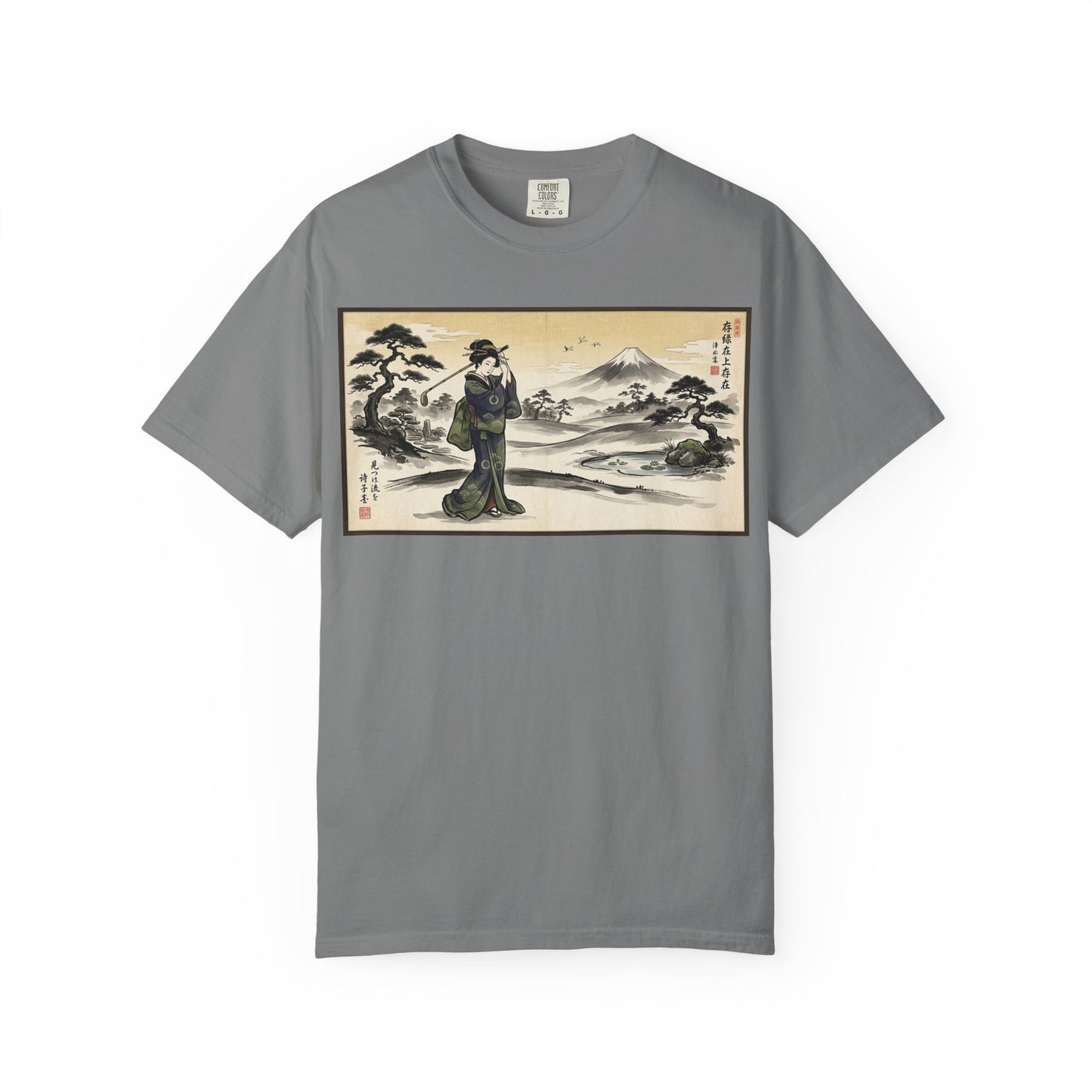 Japanese Ukiyo-e Landscape T-Shirt — Vintage Geisha & Mount Fuji Graphic Tee