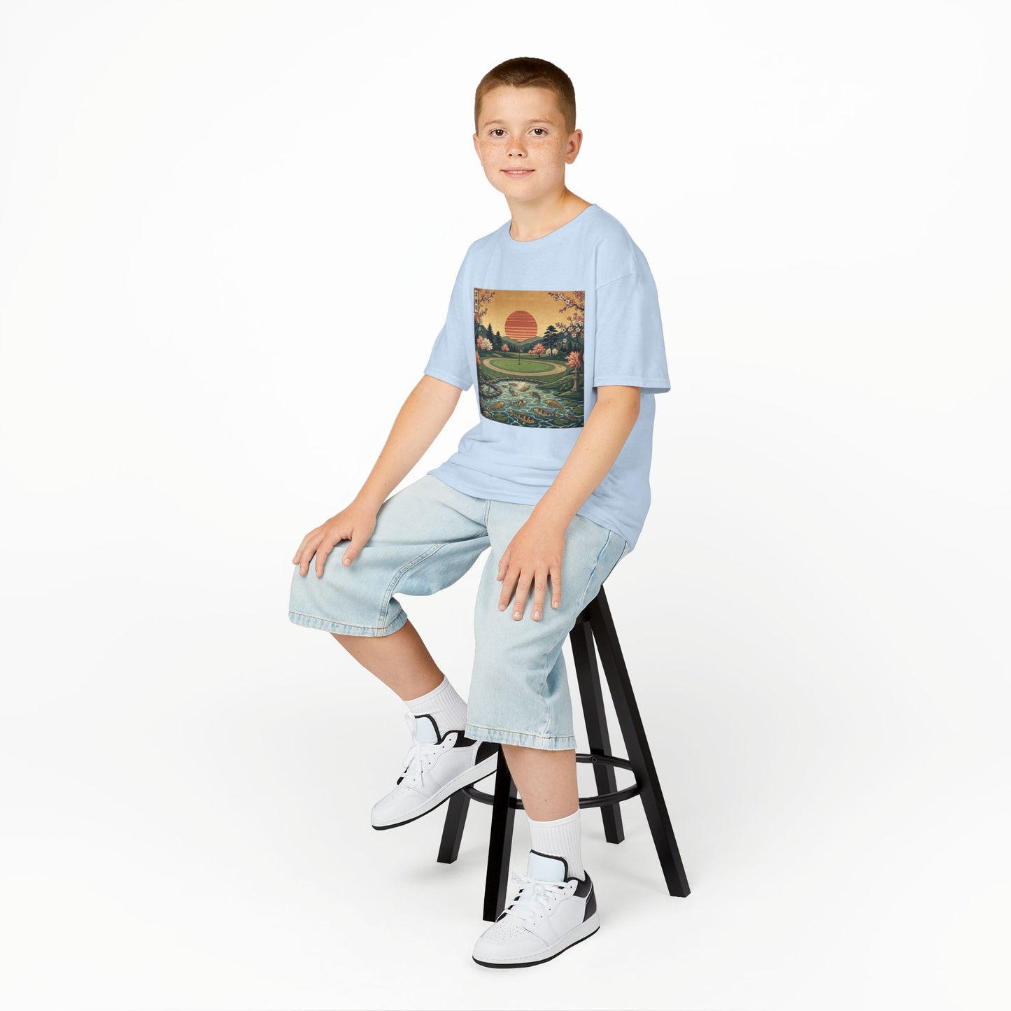 Zen Spot Golf Custom Vintage Japanese Sunset Golf Course Graphic Kids T-Shirt