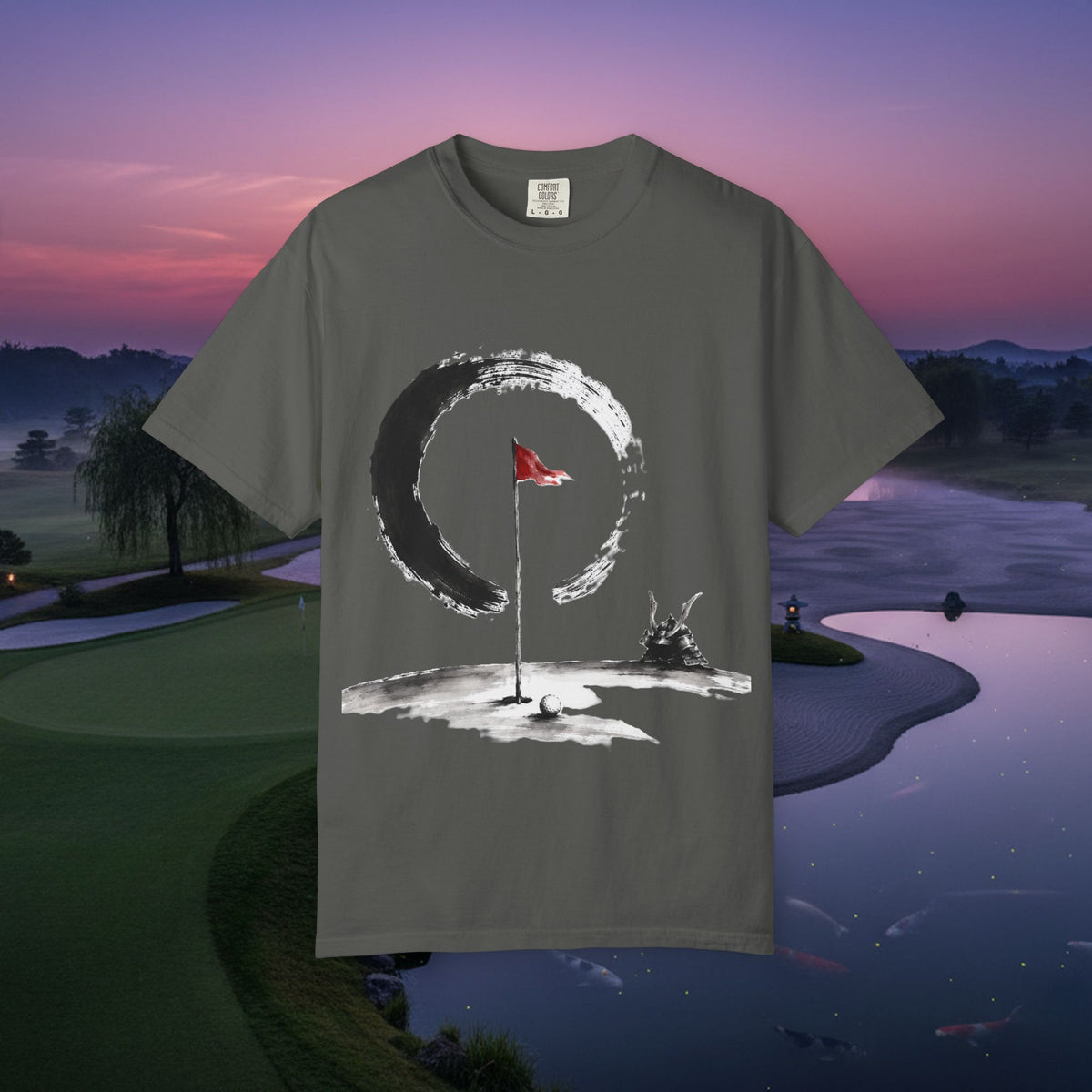 Zen Golf T-Shirt — Minimalist Golf Flag & Enso Brushstroke Design