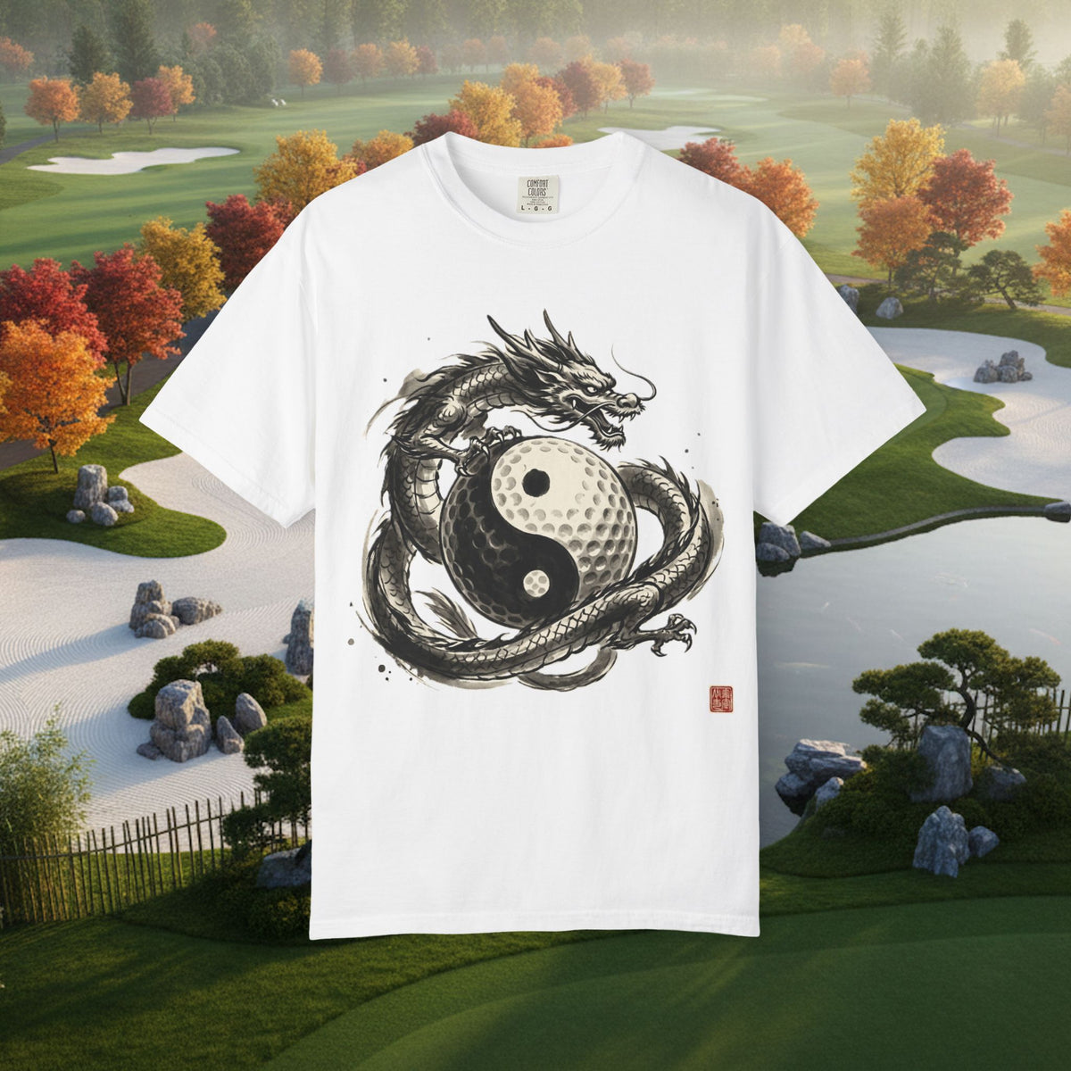 Yin Yang Golf Ball Dragon Golf Tee — Asian Ink Dragon Golf Ball T-Shirt