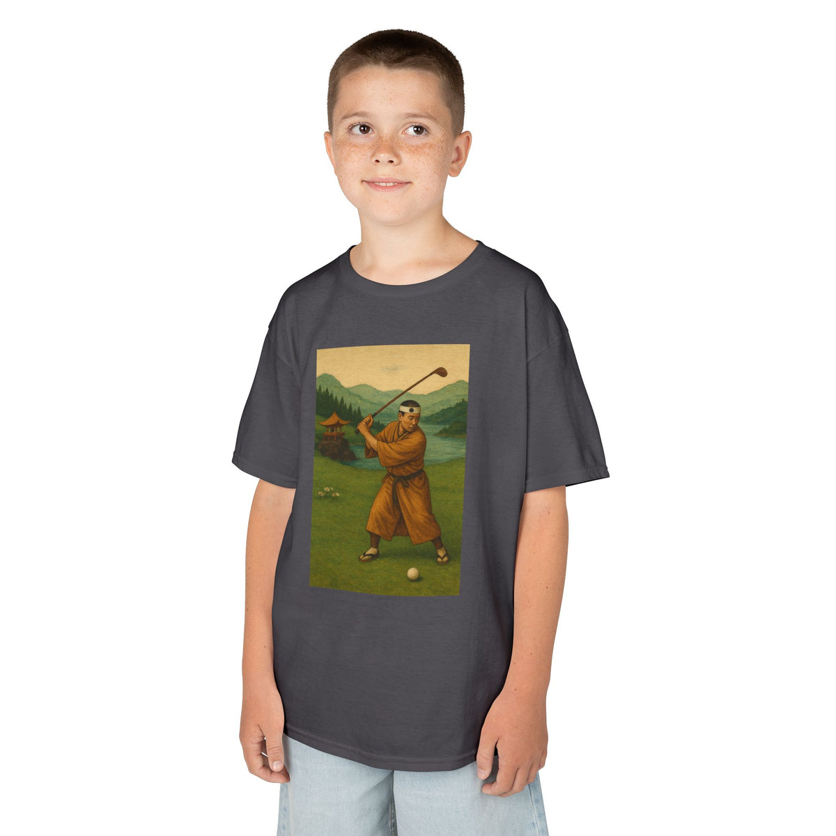 Vintage Monk Golfer Kids Graphic T‑Shirt