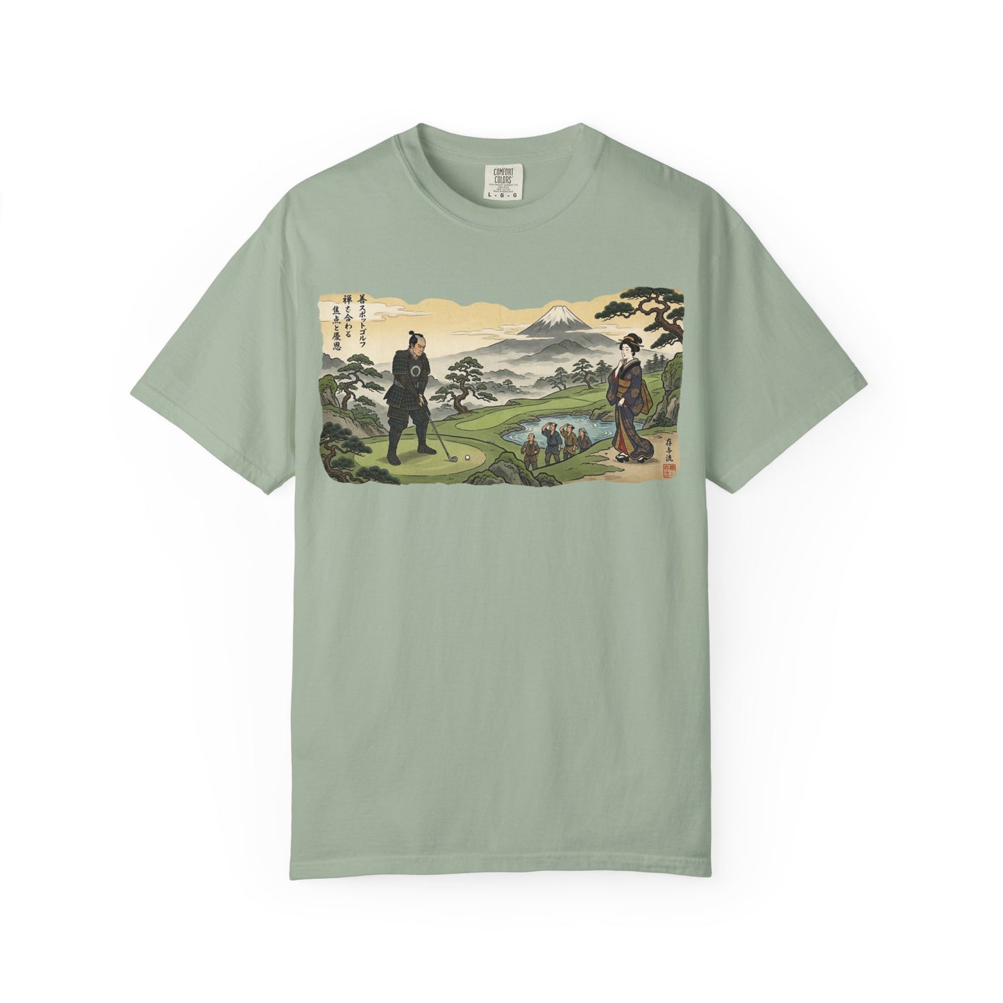 Zen Spot Custom Vintage Samurai Golfer Mount Fuji Landscape Graphic T-Shirt