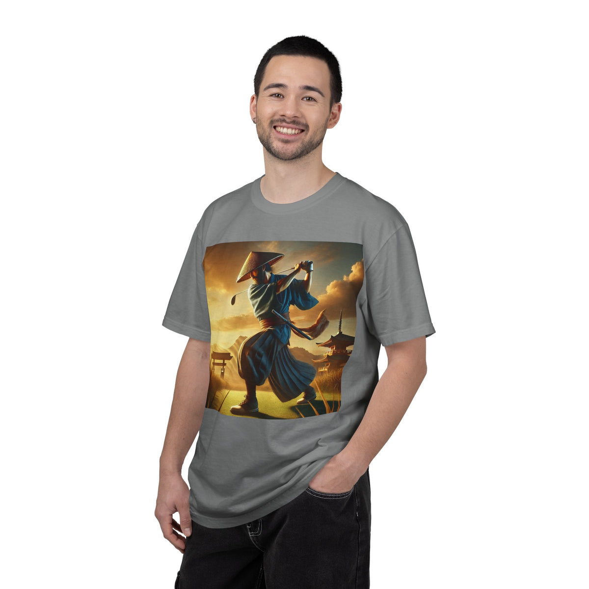 Vintage Martial Arts Samurai Golfer Sunset Graphic T-Shirt