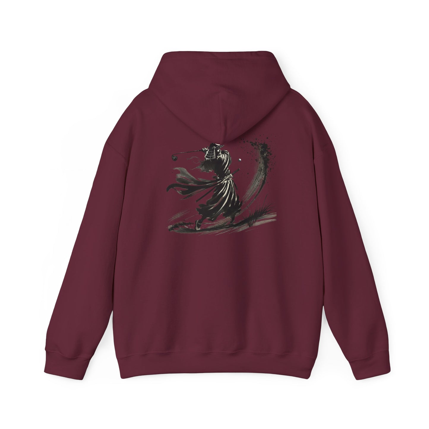 Zen Spot Golf Custom Gildan Samurai Golfer Ink Brush Stroke Hoodie | Sumi-e Warrior Back Print