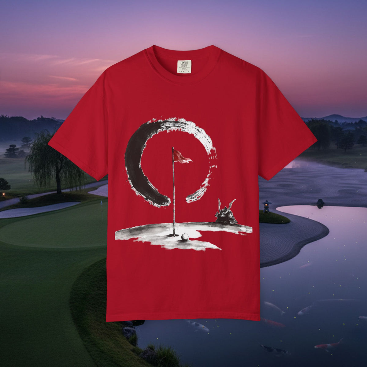 Zen Golf T-Shirt — Minimalist Golf Flag & Enso Brushstroke Design