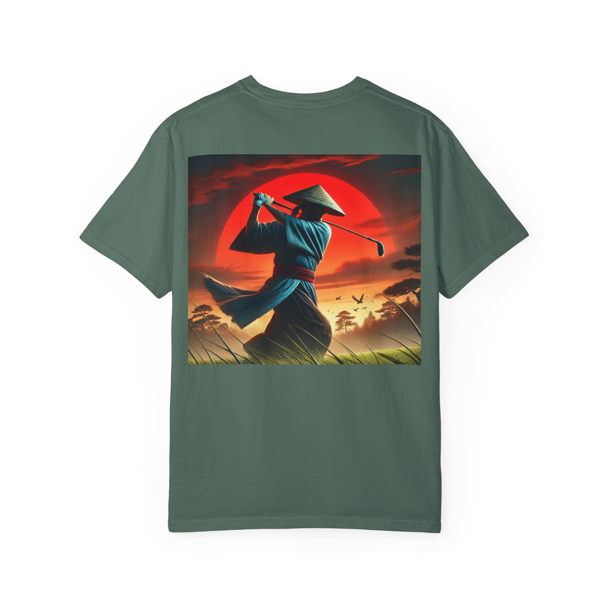 Enso Circle Golf  Stroke Chest Sunset Warrior Samurai Golfer Back Graphic T-Shirt