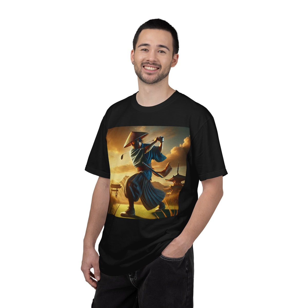 Vintage Martial Arts Samurai Golfer Sunset Graphic T-Shirt