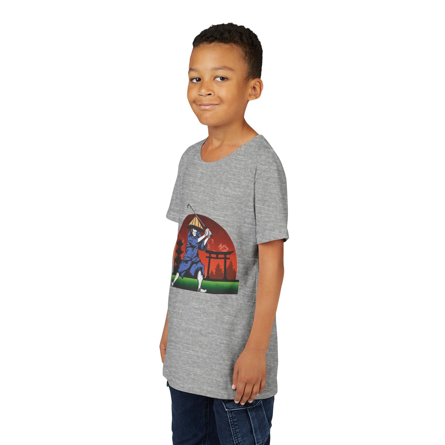 Zen Spot Golf Custom Japanese Samurai Golfer Graphic Kid T-Shirt