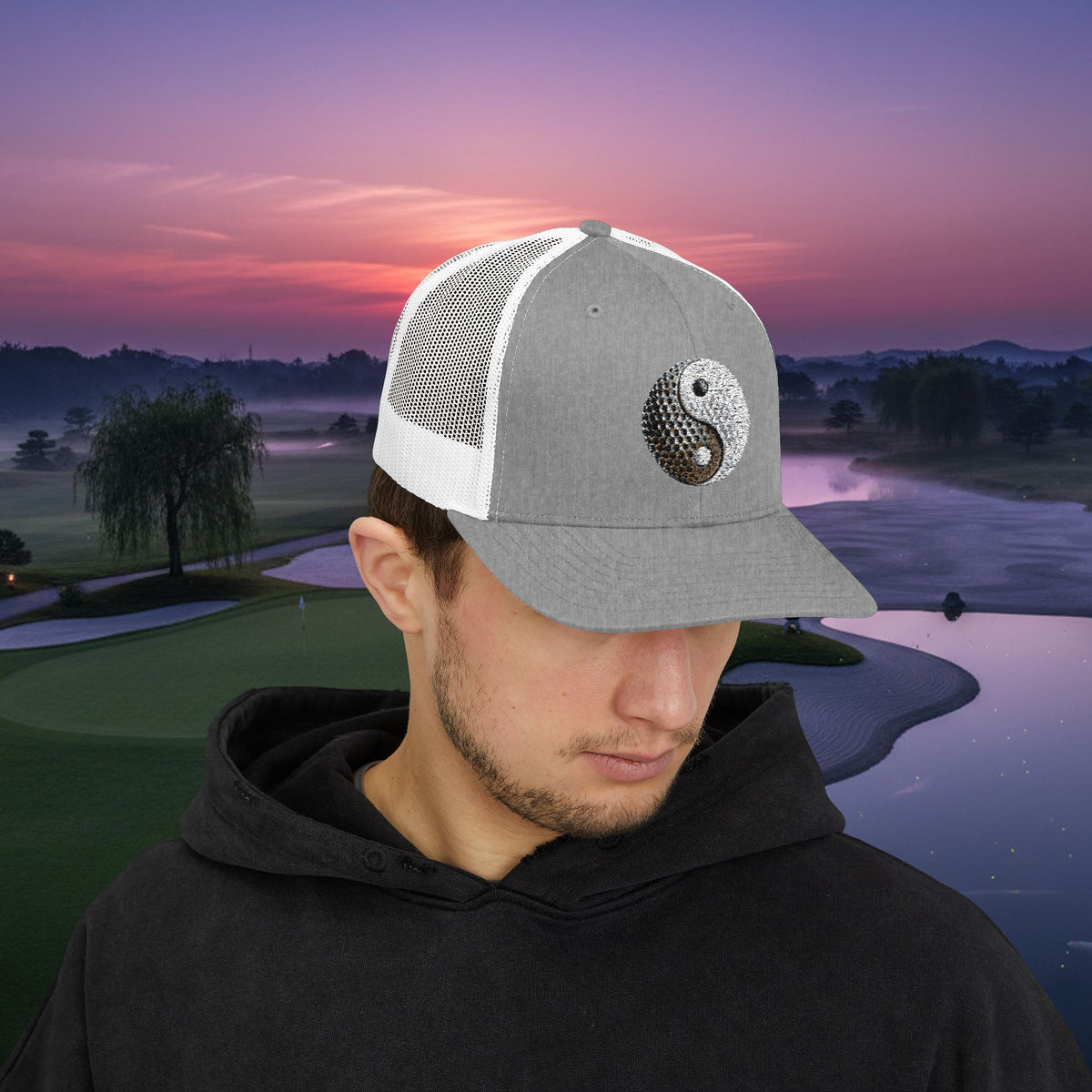 Embroidered "Yin Yang Golf Ball" Trucker Cap
