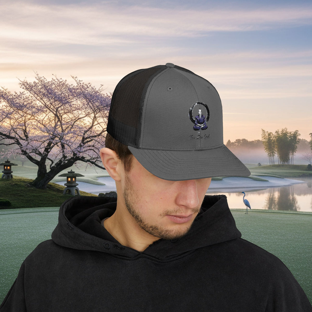 Embroidered Meditation Samurai Golfer Trucker Hat