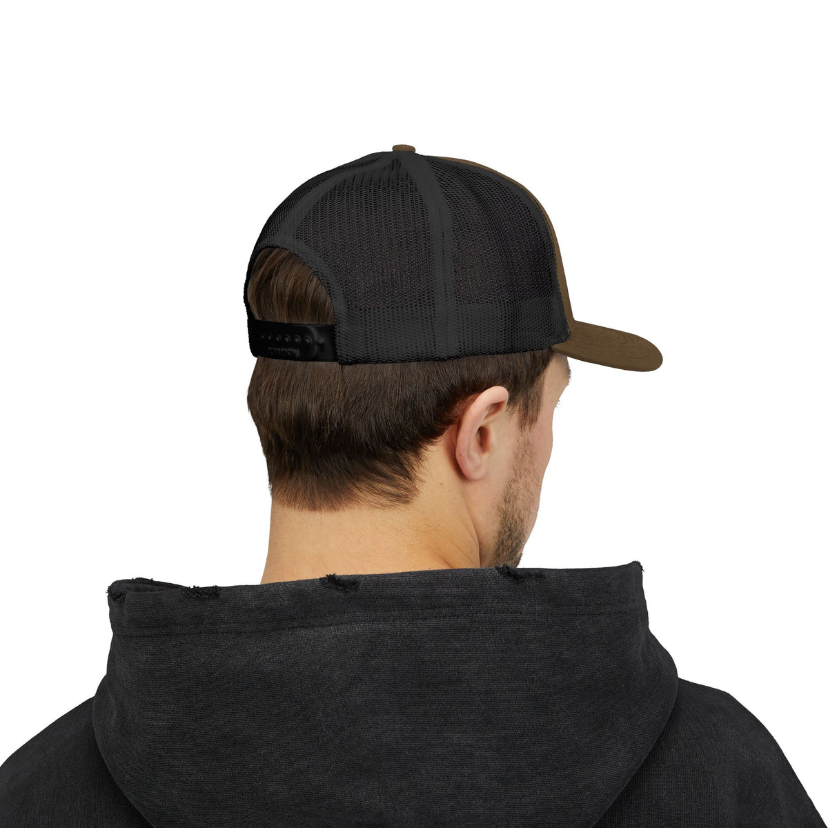 Embroidered White and Brown Stitched "Dragon Golf Ball" Trucker Cap