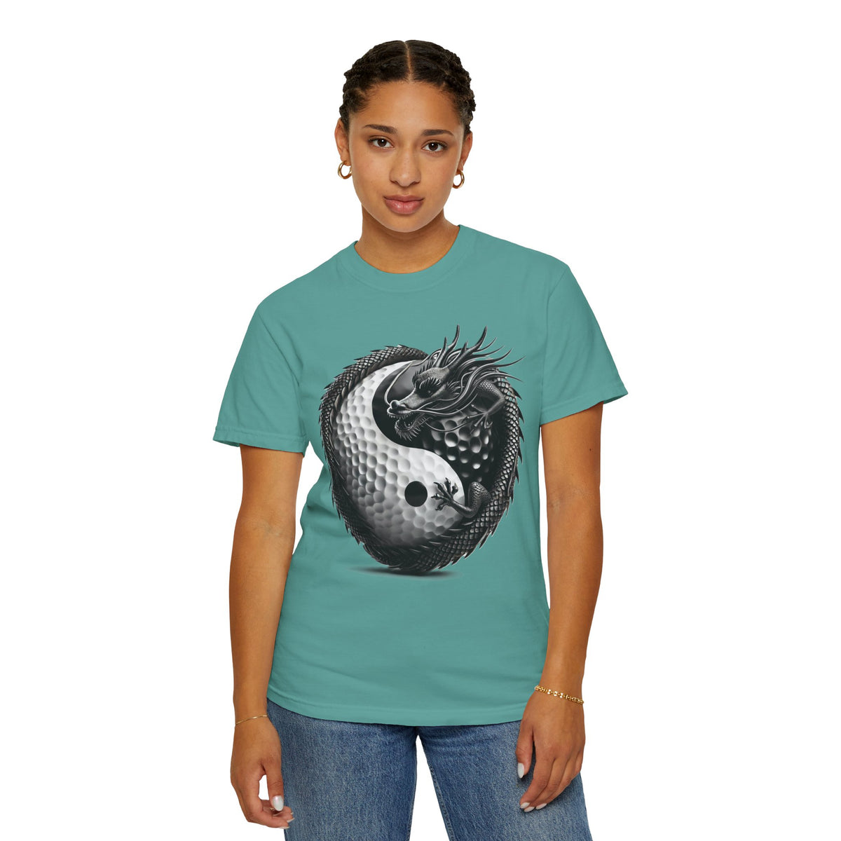 Dragon Coiling Yin Yang Golf Ball Graphic T-Shirt