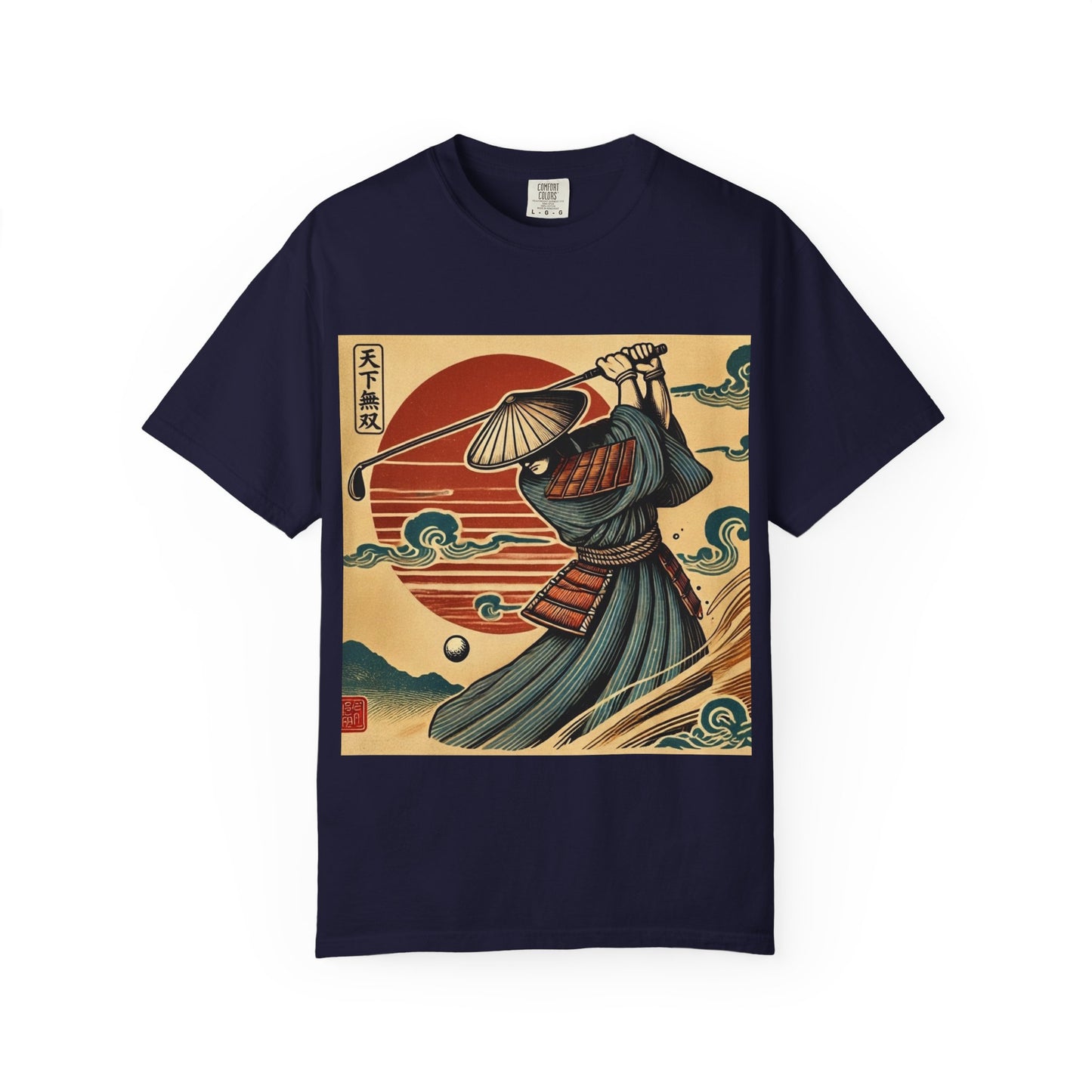 Zen Spot Golf Custom Vintage Japanese Samurai Golfer Sunset Graphic T-Shirt
