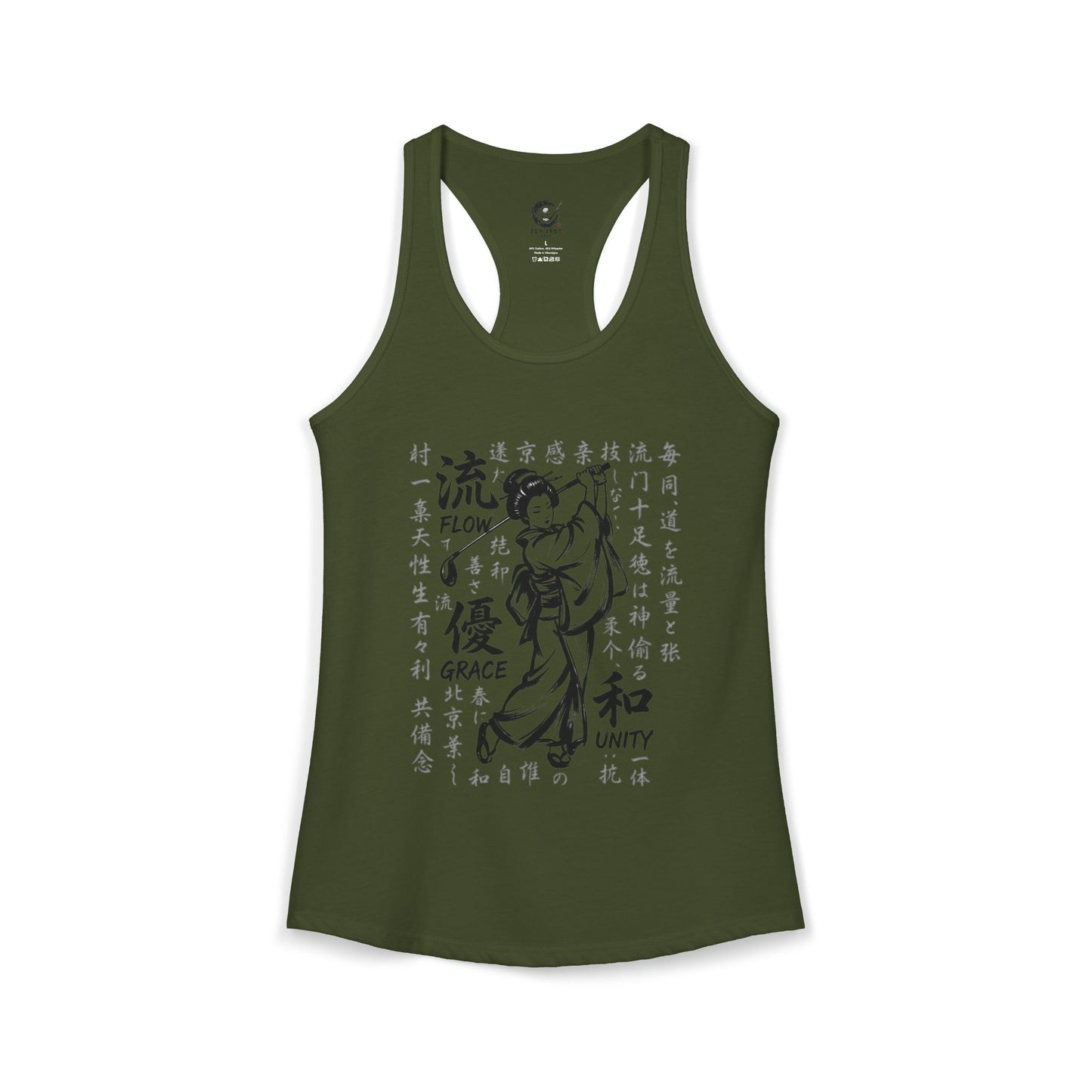 Zen Spot Golf Custom Geisha Golfer Kanji "Flow, Grace, and Unity" Women's Racerback Tank